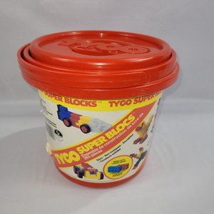 Tyco Super Blocks Pail 265 Vintage 1970s Plastic Building Bricks Set Irwin Toys